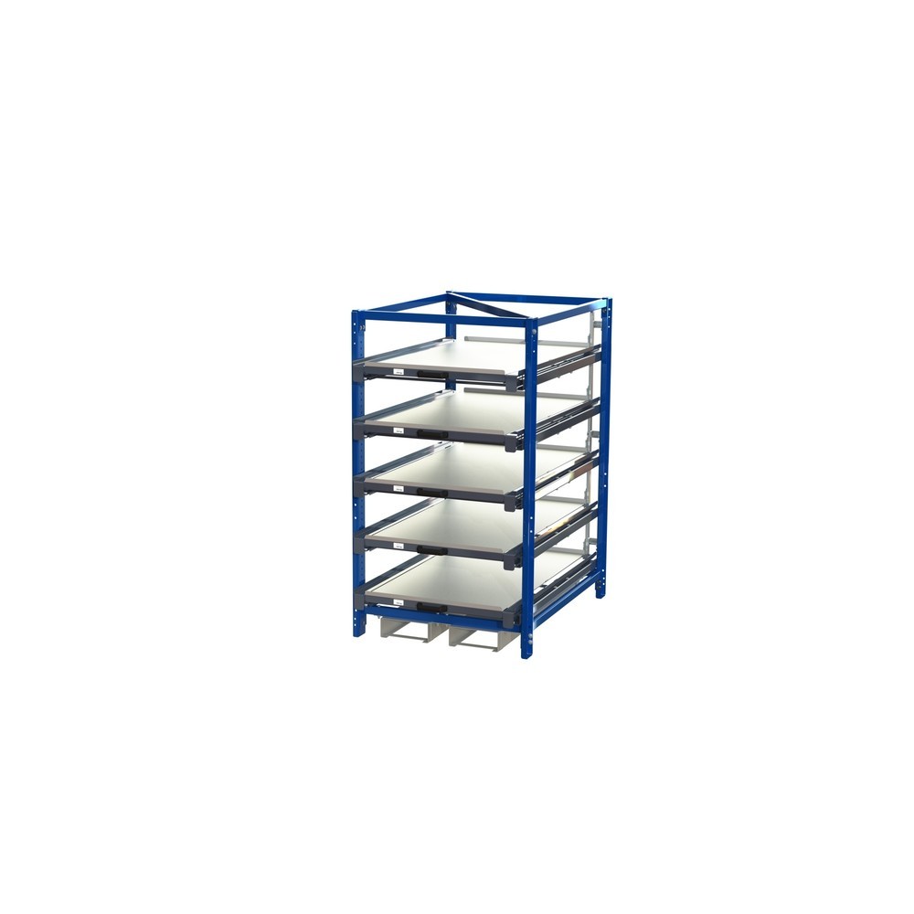 Produktabbildung Nr. 1: Étagère coulissante compacte à 5 tiroirs, charge par tablette 150 kg, hauteur 1 700 mm, avec entrées de fourche