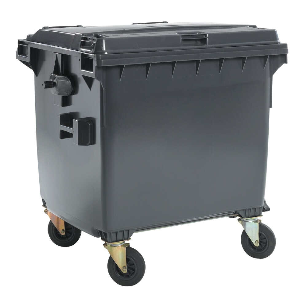Illustration du produit: Grande poubelle mobile avec 4 roulettes, couvercle plat, 1 100 litres, noir-gris, couvercle noir-gris