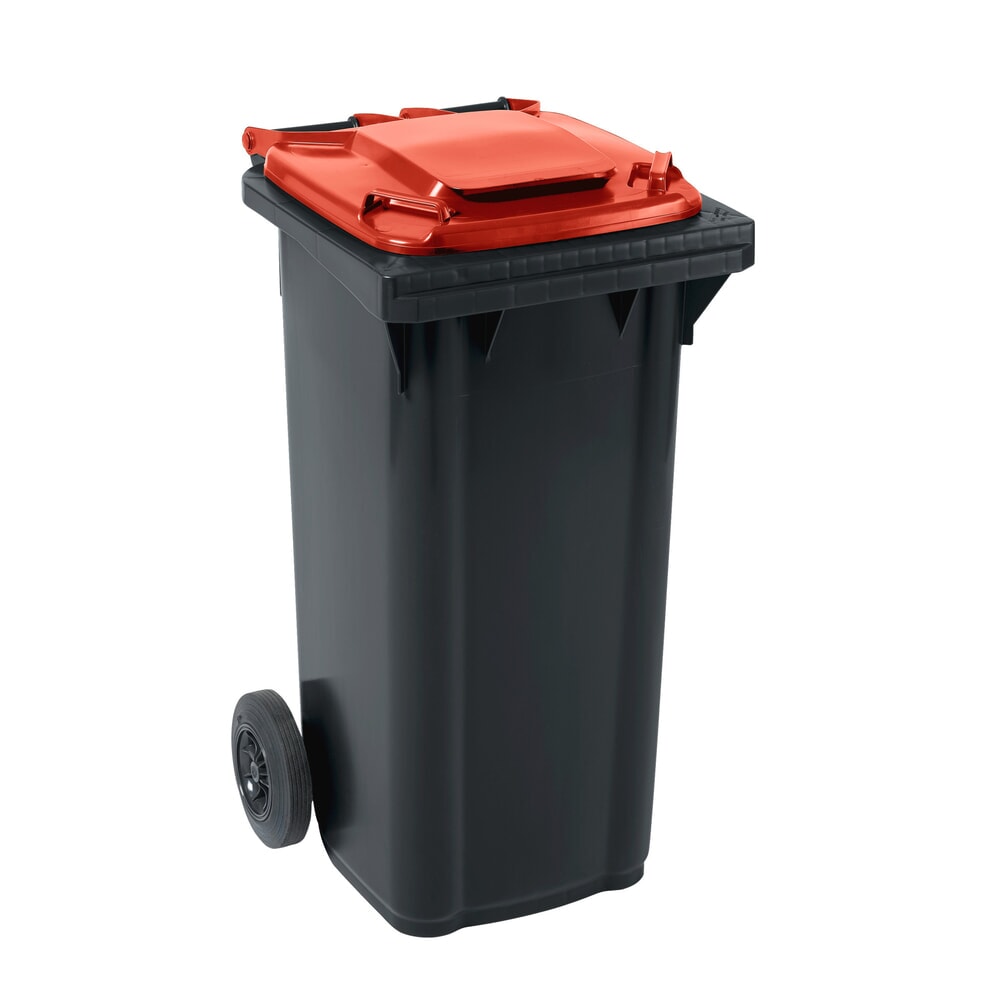 Product afbeelding: Mobiele afvalbak GMT eXtra van HDPE volgens DIN EN 840, 120 liter, zwartgrijs, deksel rood