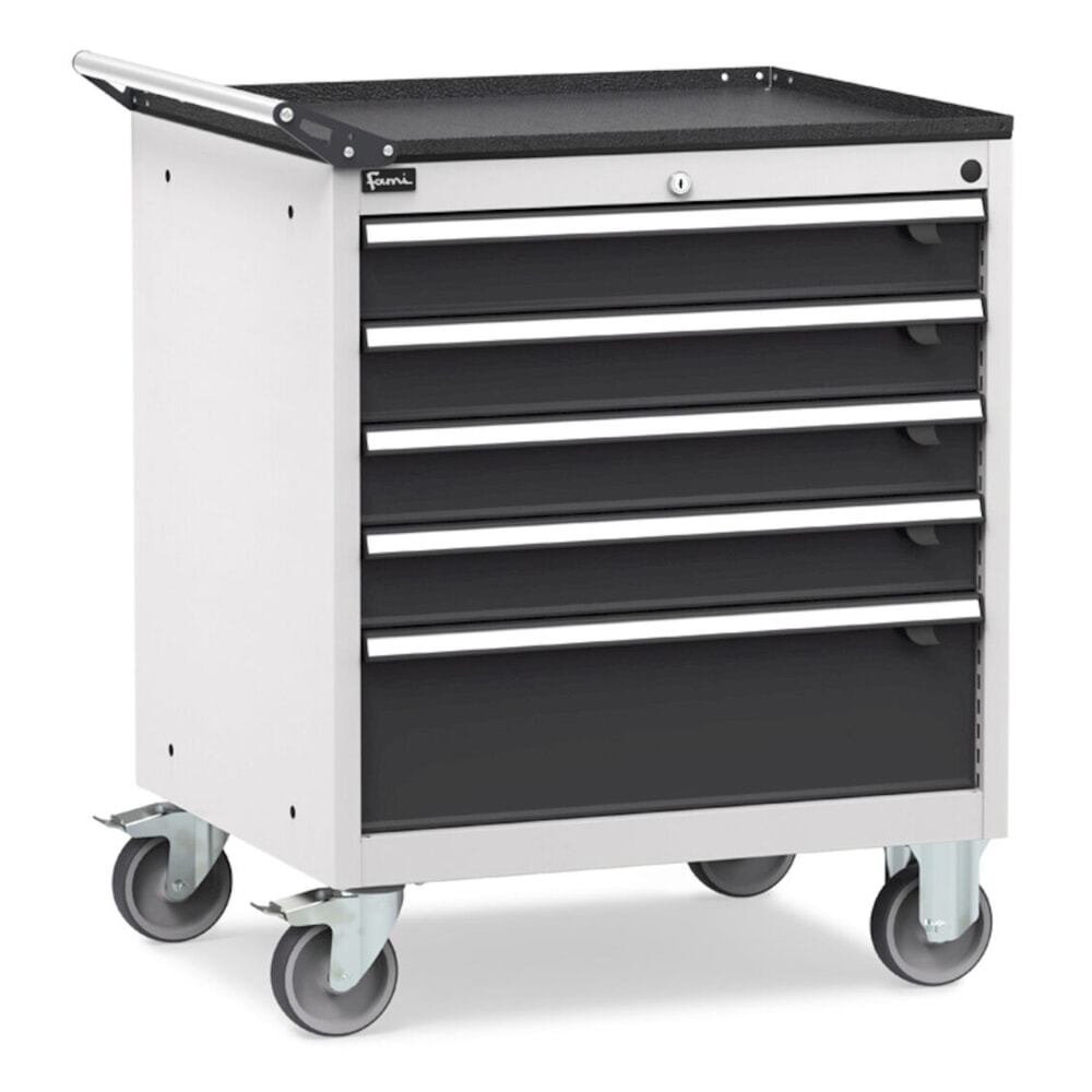 N° de l'image du produit 2 : Fami FLEXA Armoire mobile à tiroirs, 5 tiroirs, HxlxP 853 x 794 x 600 mm, gris clair, anthracite