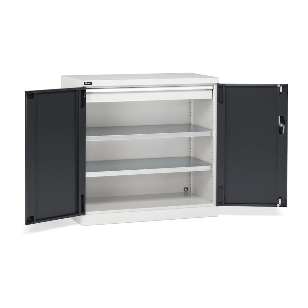 N° de l'image du produit 3 : Fami PERFOM Armoire à portes battantes, 1 tiroir, 3 tablettes, HxlxP 1 000 x 1 023 x 555 mm, gris clair, anthracite