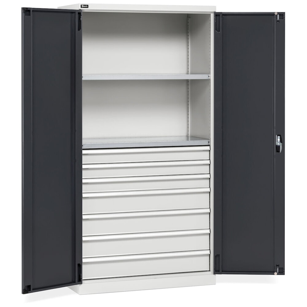 N° de l'image du produit 3 : Fami PERFOM Armoire à portes battantes, 7 tiroirs, 2 tablettes, HxlxP 2 000 x 1 023 x 726 mm, gris clair, anthracite
