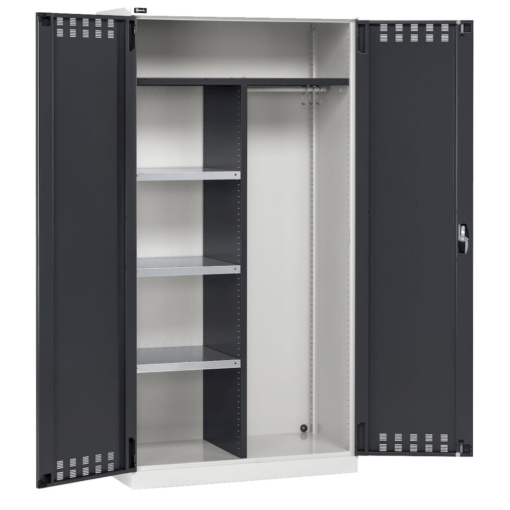 N° de l'image du produit 4 : Fami PERFOM Armoire polyvalente, tringle à vêtements, 3 tablettes, HxlxP 2 000 x 1 023 x 726 mm, gris clair, anthracite