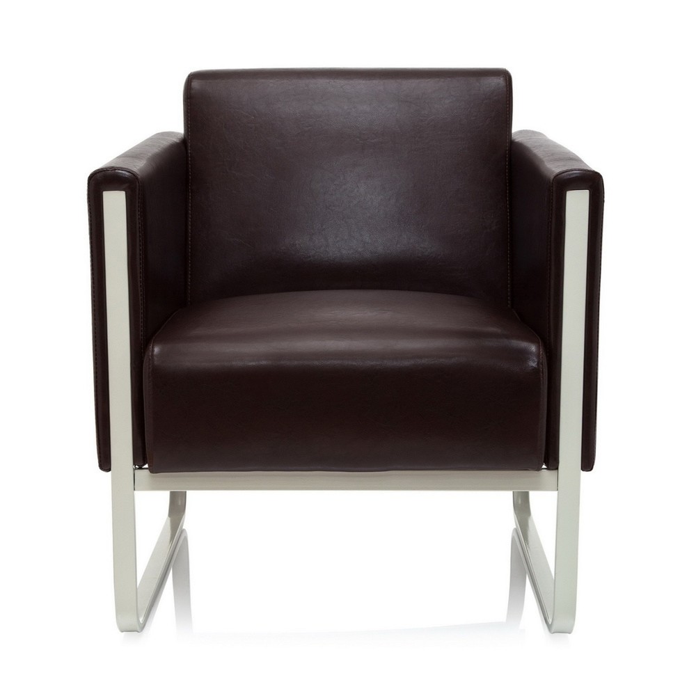 N° de l'image du produit 1 : Fauteuil lounge hjh OFFICE ARUBA piètement gris clair similicuir, 1 place, marron