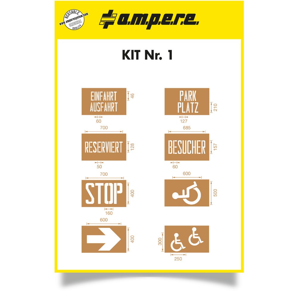 Illustration du produit: A.M.P.E.R.E. Jeu de pochoirs 1 à 8 pochoirs (NL)