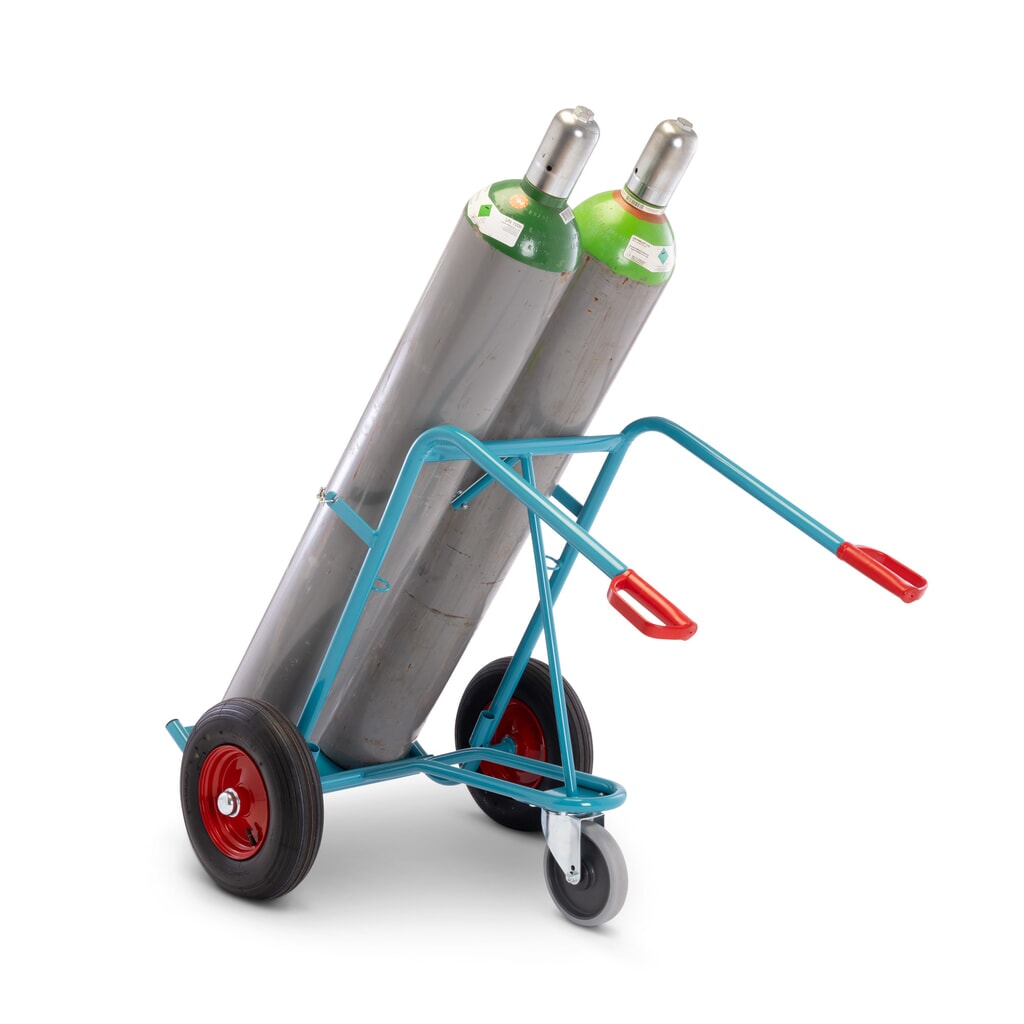 Ameise® Diable pour bouteilles en acier, pour 2 bouteilles de 40-50 litres, roue stabilisatrice, pneumatiques gonflables Illustration du produit: Ameise® Diable pour bouteilles en acier, pour 2 bouteilles de 40-50 litres, roue stabilisatrice, pneumatiques gonflables