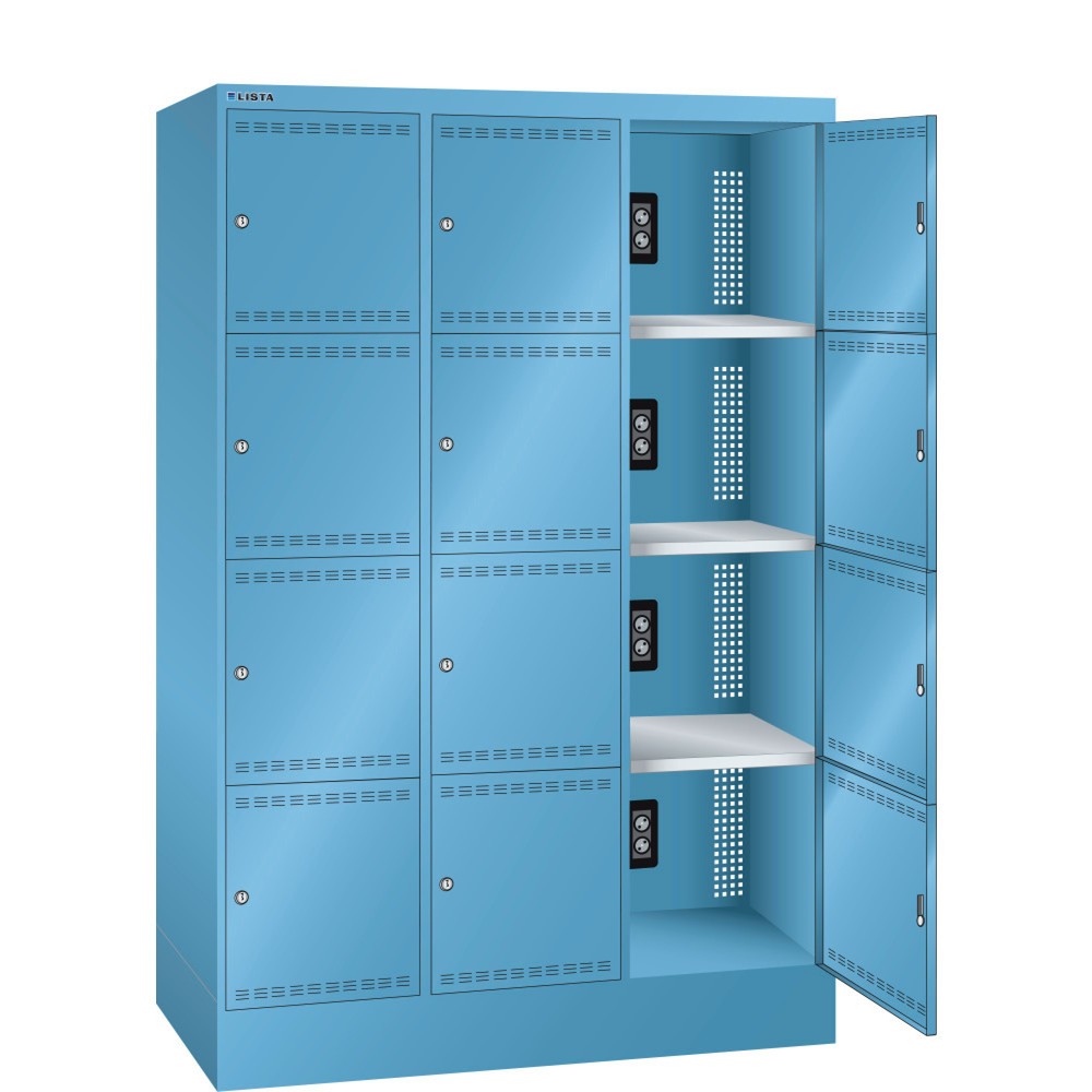 Illustration du produit: Armoire à casiers avec prises électriques LISTA, (lxPxH) 1 205x585x1 790 mm, 3x4 casiers, 2 modules par casiers, bleu clair