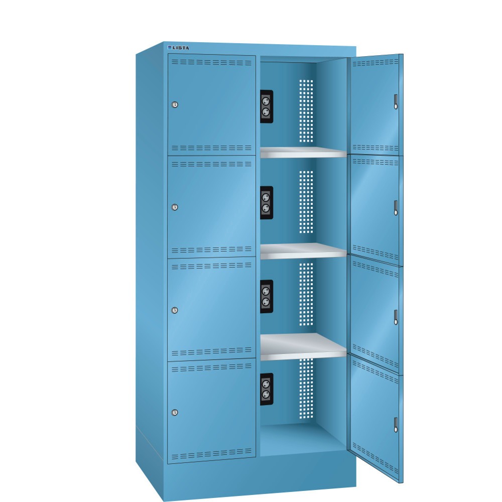 Illustration du produit: Armoire à casiers avec prises électriques LISTA, (lxPxH) 810x585x1 790 mm, 2x4 casiers, 1 module par casier, bleu clair