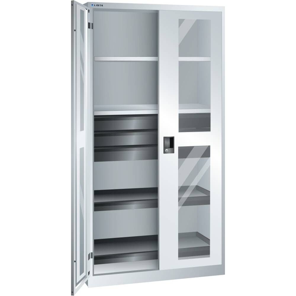 Illustration du produit: Armoire à outils LISTA, (lxPxH) 1 000x580x1 950 mm, 2 étagères coulissantes, 3 tiroirs, gris clair, KEY Lock