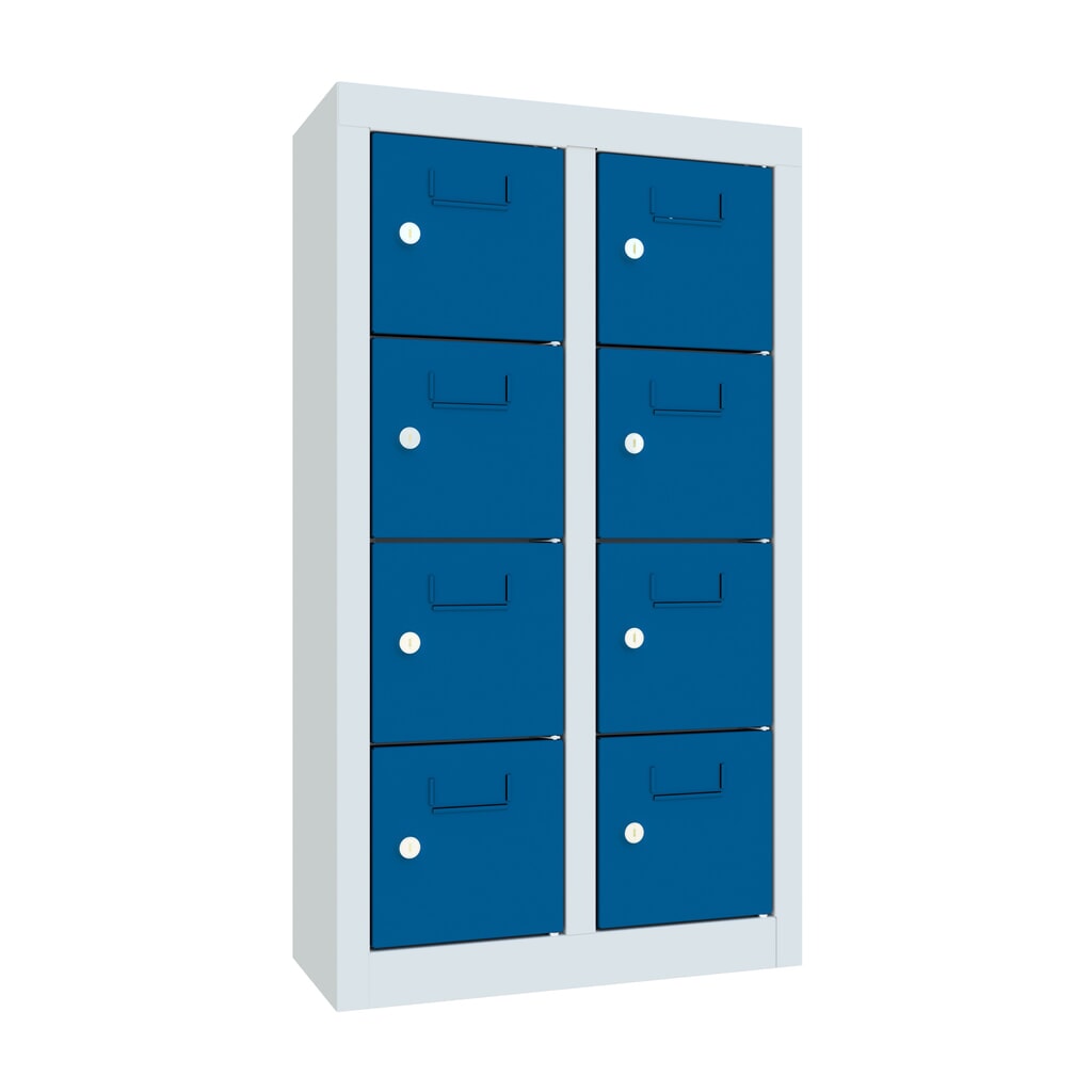 Illustration du produit: Armoire à petits compartiments PAVOY, 8 compartiments, H x l x P 815 x 460 x 200 mm, avec porte-étiquettes, bleu gentiane, gris clair