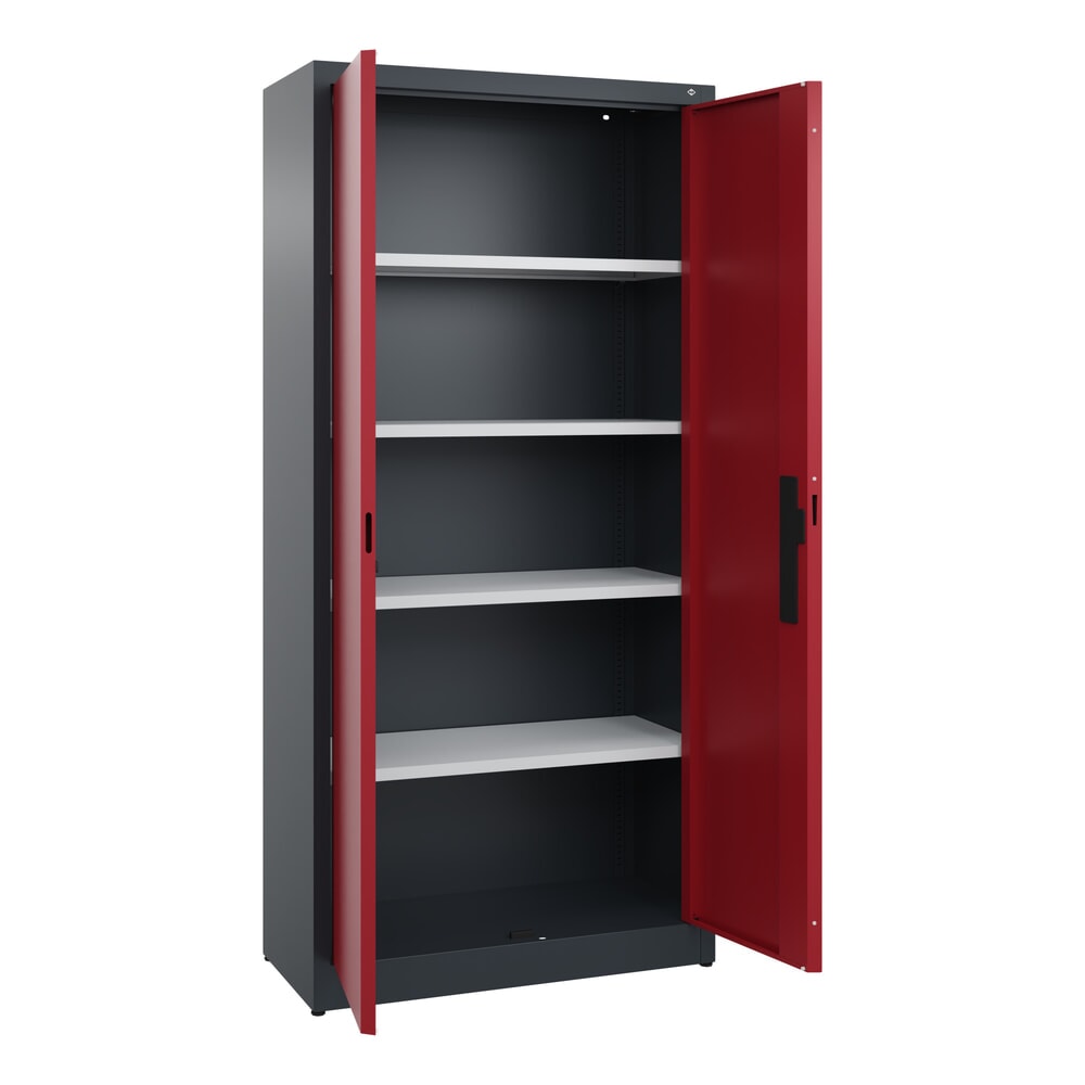 N° de l'image du produit 4 : Armoire à portes battantes C+P, 5 niveaux, H x l x P 1950 x 930 x 400 mm, gris anthracite, rouge rubis
