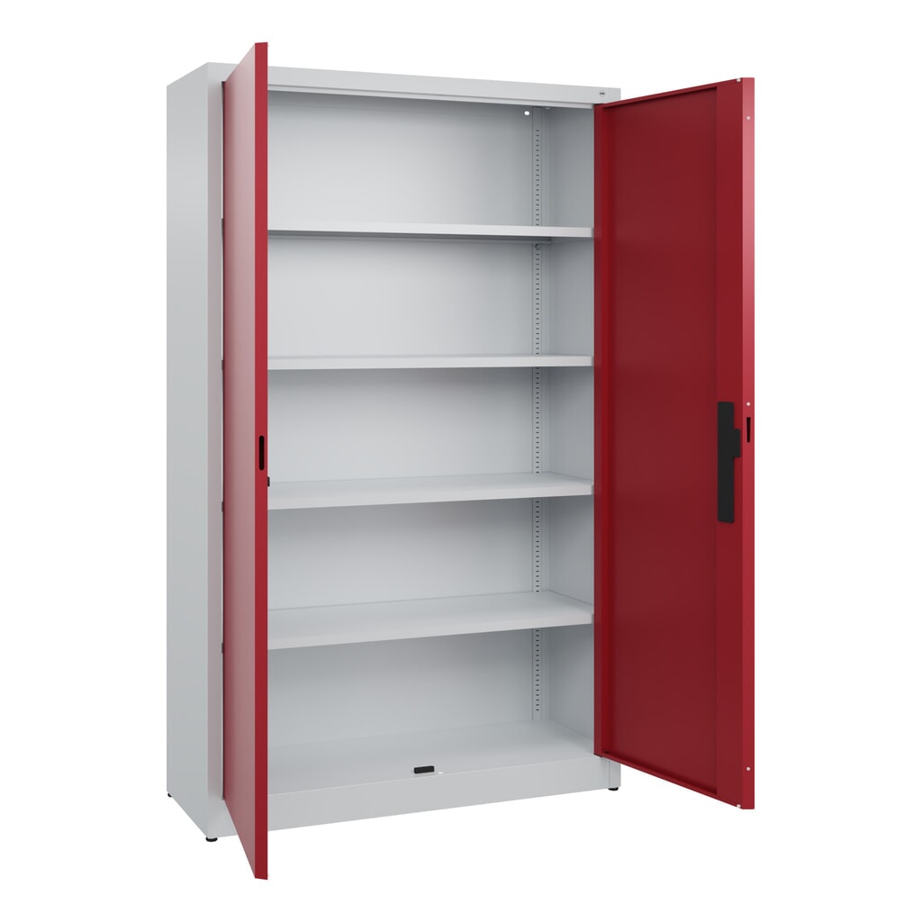 N° de l'image du produit 4 : Armoire à portes battantes C+P, 5 niveaux, H x l x P 1950 x 1 200 x 400 mm, gris clair, rouge rubis