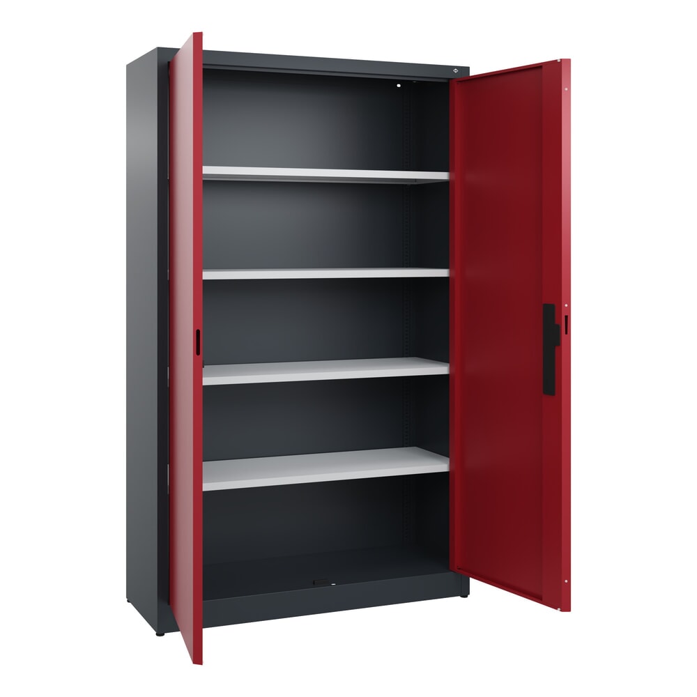 N° de l'image du produit 4 : Armoire à portes battantes C+P, 5 niveaux, H x l x P 1950 x 1 200 x 400 mm, gris anthracite, rouge rubis