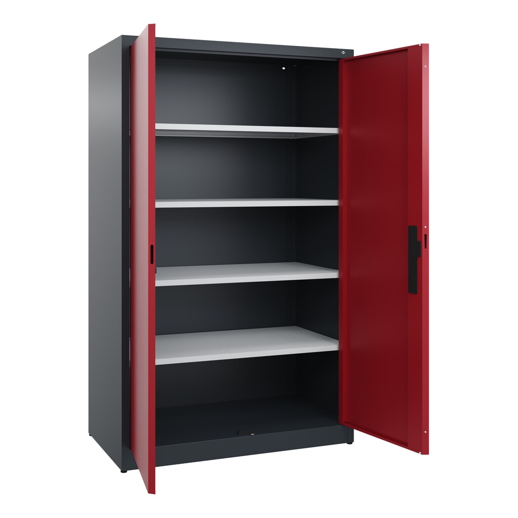 N° de l'image du produit 4 : Armoire à portes battantes C+P, 5 niveaux, H x l x P 1950 x 1 200 x 600 mm, gris anthracite, rouge rubis