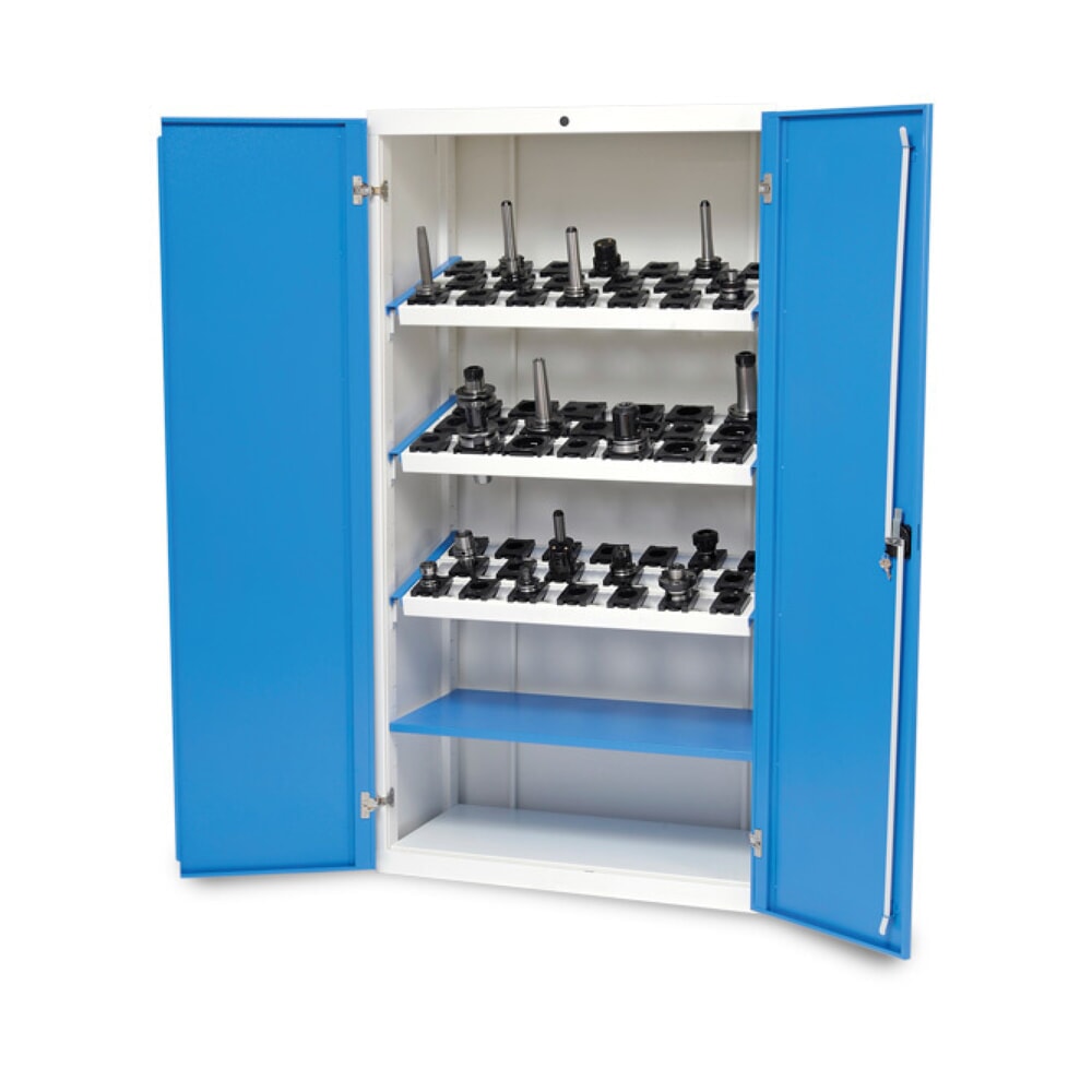 Illustration du produit: Armoire à portes battantes CNC Bedrunka+Hirth, H x l x P 1 838 x 980 x 500 mm, gris clair, bleu clair, avec 3 cadres porte-outils CNC