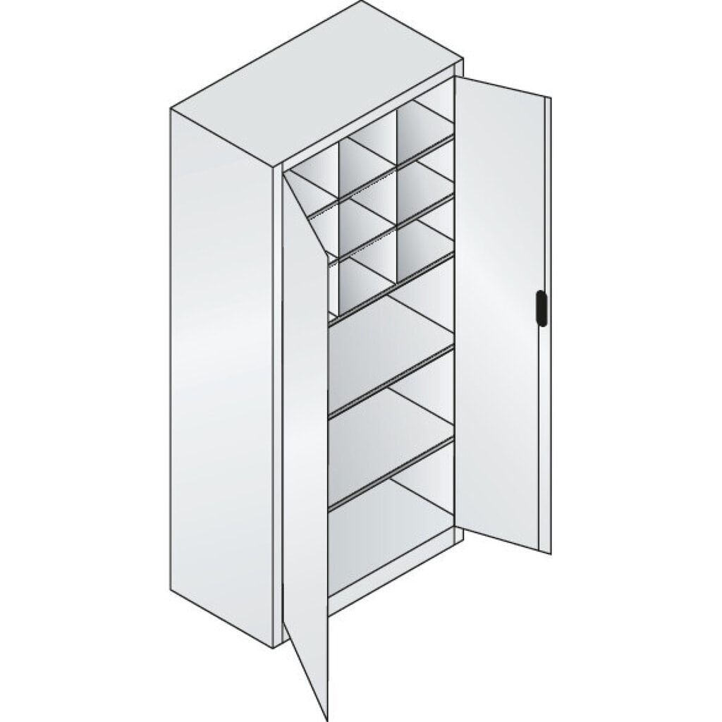 Armoire à portes battantes d’atelier C+P avec paroi centrale + 8 tablettes, H x l x P 1 950 x 930 x 500 mm, gris clair, bleu gentiane N° de l'image du produit 4 : Armoire à portes battantes d’atelier C+P avec paroi centrale + 8 tablettes, H x l x P 1 950 x 930 x 500 mm, gris clair, bleu gentiane
