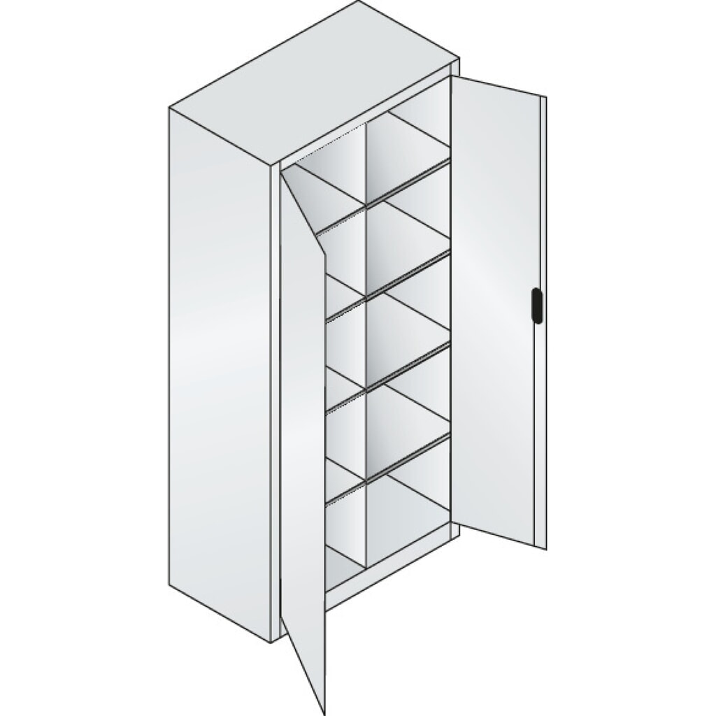 N° de l'image du produit 7 : Armoire à portes battantes d’atelier C+P avec paroi centrale + 8 tablettes, H x l x P 1 950 x 930 x 500 mm, gris clair, bleu gentiane