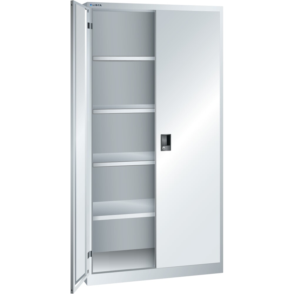 Illustration du produit: Armoire à portes battantes LISTA, (lxPxH) 1 000x500x1 950 mm, 4 étagères réglables, gris clair, KEY Lock