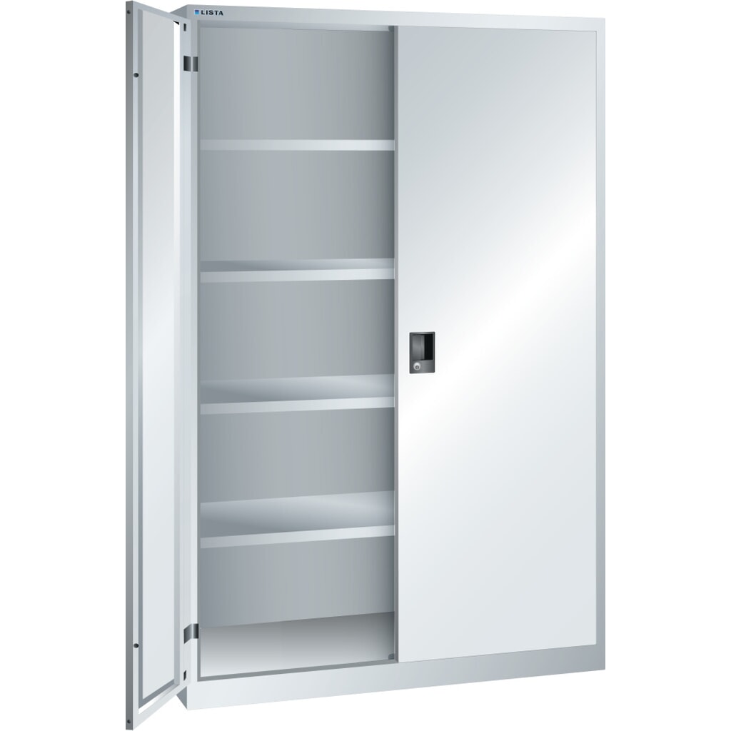 Illustration du produit: Armoire à portes battantes LISTA, (lxPxH) 1 250x580x1 950 mm, 4 étagères réglables, gris clair, KEY Lock