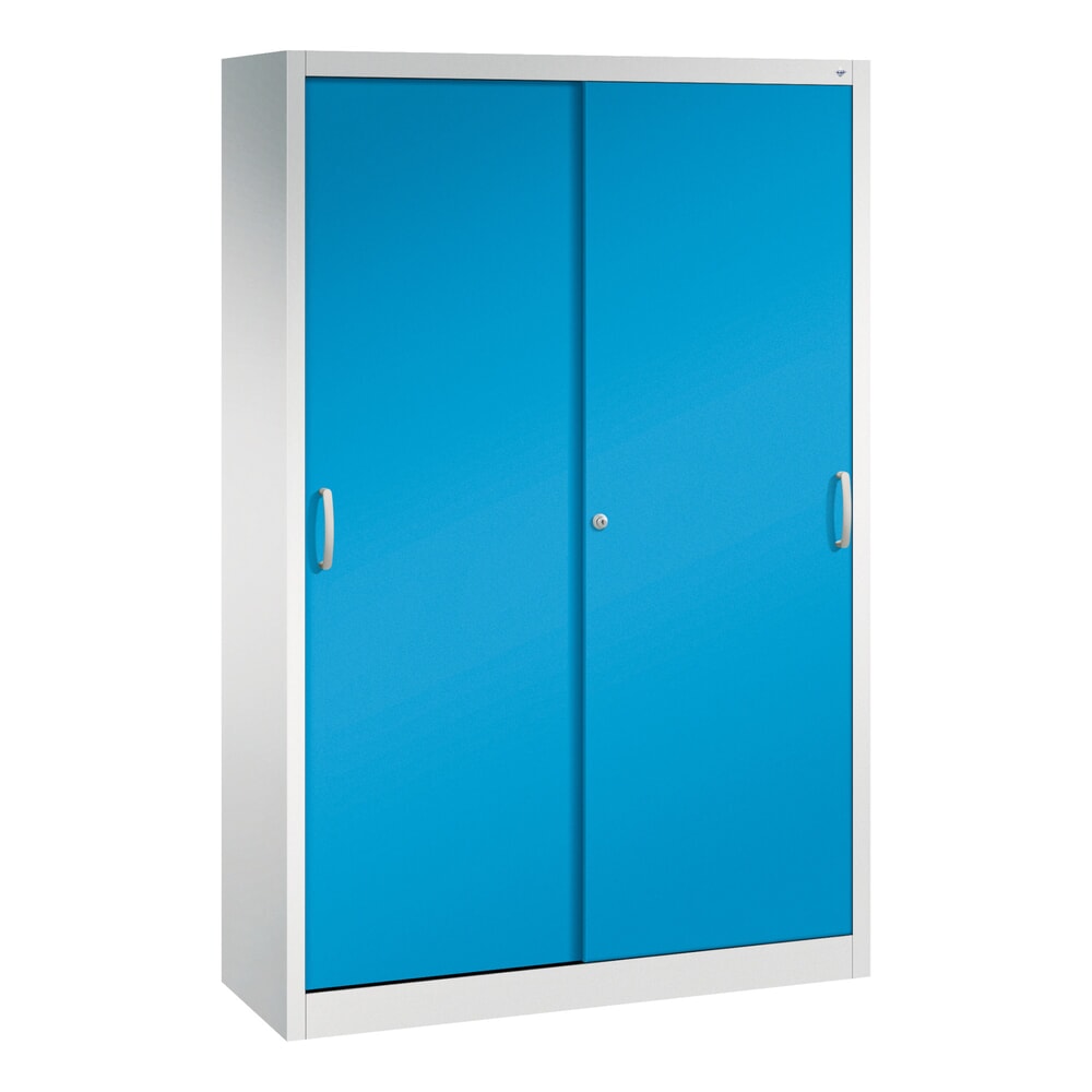 Illustration du produit: Armoire à portes coulissantes d’atelier C+P avec 4 tablettes, H x l x P 1 950 x 1 200 x 400 mm, gris clair, bleu clair