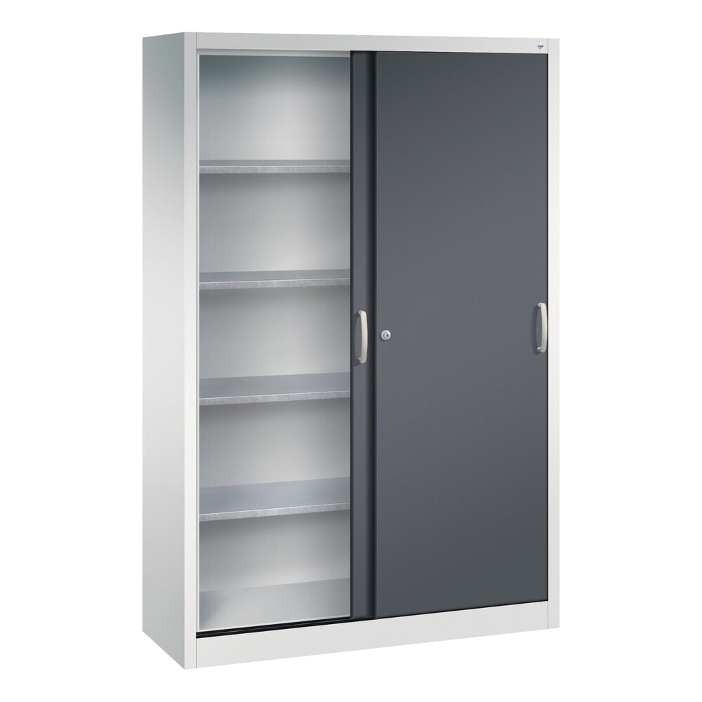 N° de l'image du produit 3 : Armoire à portes coulissantes d’atelier C+P avec 4 tablettes, H x l x P 1 950 x 1 200 x 400 mm, gris clair, gris noir