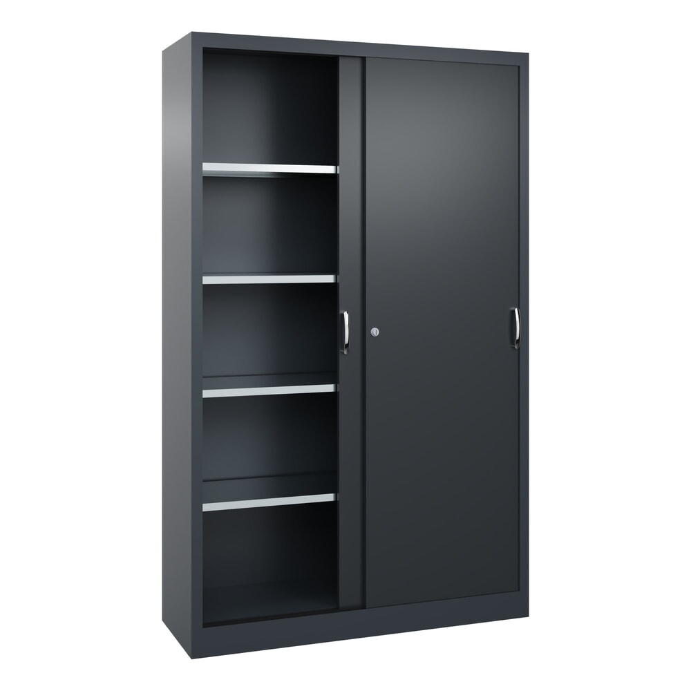 N° de l'image du produit 3 : Armoire à portes coulissantes d’atelier C+P avec 4 tablettes, H x l x P 1 950 x 1 200 x 400 mm, gris anthracite, gris noir