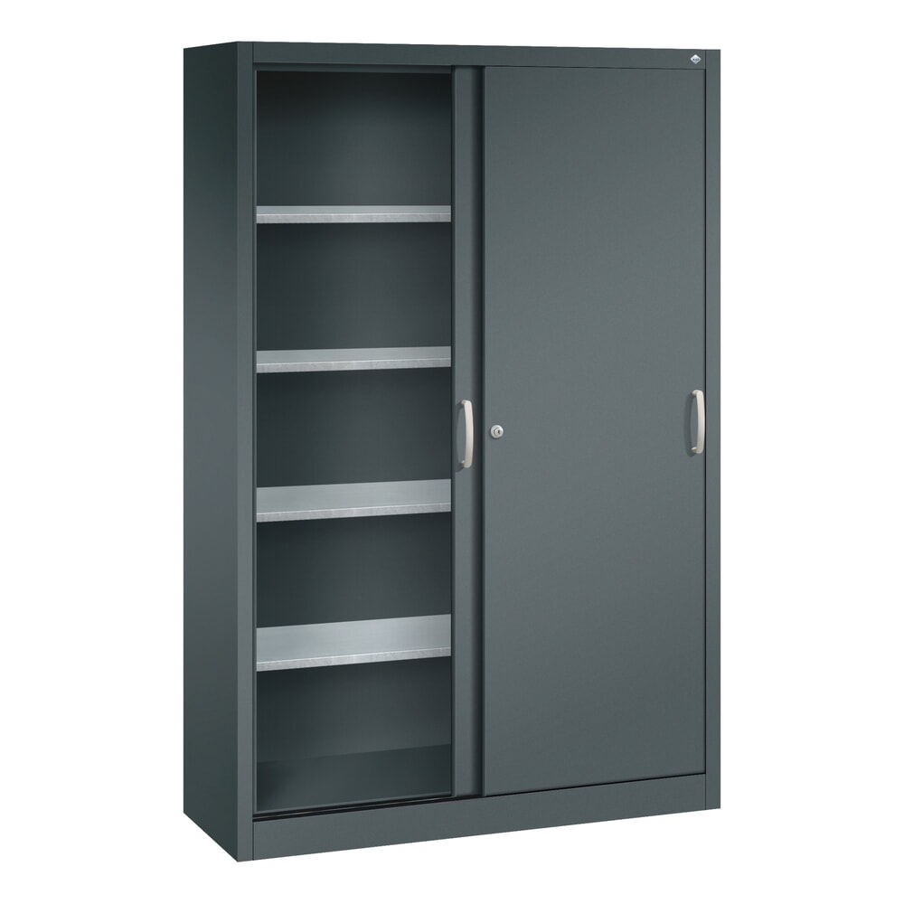 N° de l'image du produit 3 : Armoire à portes coulissantes d’atelier C+P avec 4 tablettes, H x l x P 1 950 x 1 200 x 400 mm, gris anthracite, gris anthracite