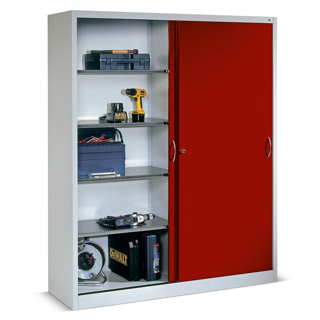 N° de l'image du produit 2 : Armoire à portes coulissantes d’atelier C+P avec 8 tablettes, H x l x P 1 950 x 1 600 x 400 mm, cloison de séparation, gris anthracite, gris anthracite