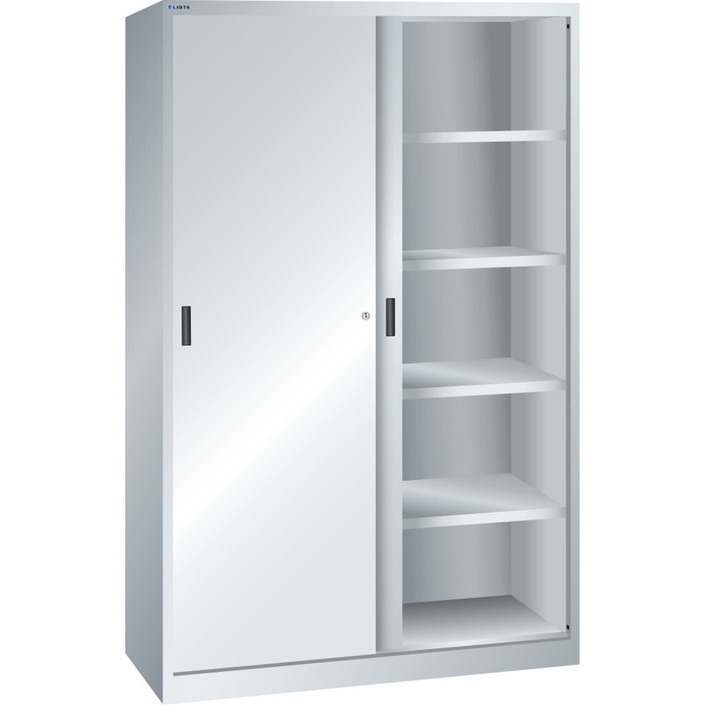 Armoire à portes coulissantes LISTA, (lxPxH) 1 000x580x1 950 mm, 4 étagères réglables, gris clair Illustration du produit: Armoire à portes coulissantes LISTA, (lxPxH) 1 000x580x1 950 mm, 4 étagères réglables, gris clair