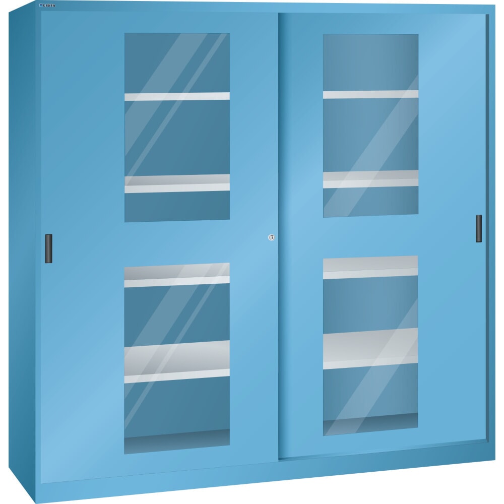 Illustration du produit: Armoire à portes coulissantes LISTA, (lxPxH) 2 000x400x1 950 mm, 8 étagères réglables, vitres transparentes, profondeur 400 mm, bleu clair
