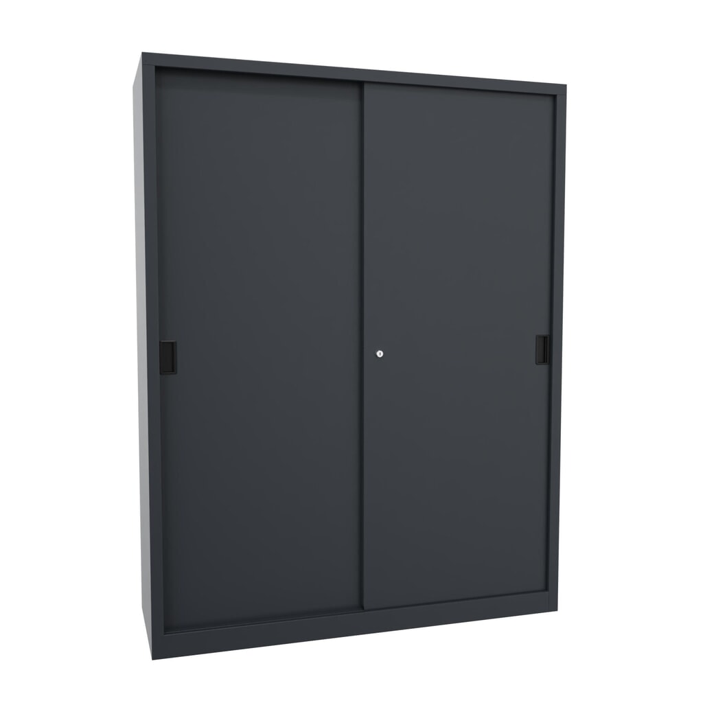 Illustration du produit: Armoire à portes coulissantes PAVOY avec 8 tablettes + cloison de séparation, HxlxP 1 950 x 1 500 x 500 mm, bleu gentiane, gris clair