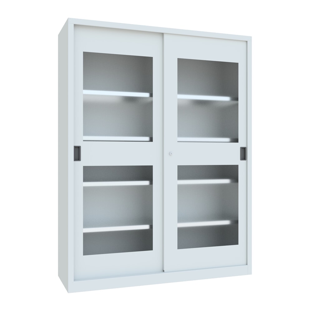N° de l'image du produit 1 : Armoire à portes coulissantes PAVOY avec regards + 8 tablettes + cloison de séparation, H x l x P 1 950 x 1 500 x 500 mm, gris clair, gris clair
