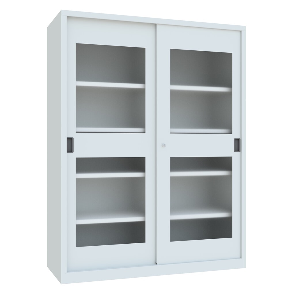 N° de l'image du produit 3 : Armoire à portes coulissantes PAVOY avec regards + 8 tablettes + cloison de séparation, H x l x P 1 950 x 1 500 x 600 mm, gris clair, gris clair