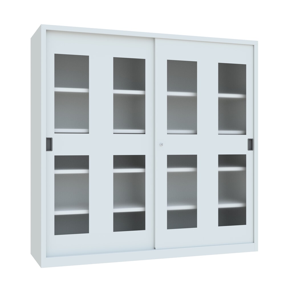 Illustration du produit: Armoire à portes coulissantes PAVOY avec regards + 8 tablettes + cloison de séparation, H x l x P 1 950 x 2 000 x 600 mm, gris clair, gris clair