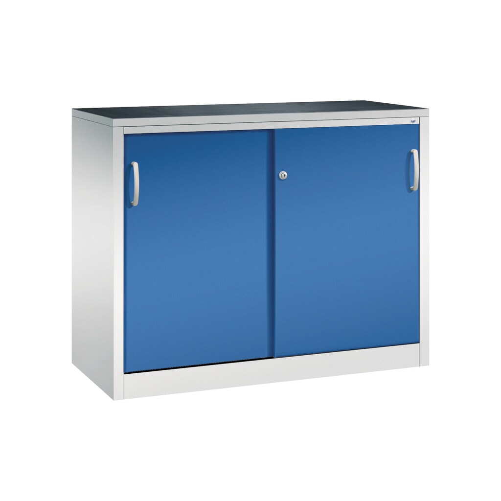 Illustration du produit: Armoire à portes coulissantes pour charges lourdes C+P, H x l x P 1 000 x 1 200 x 500 mm, gris clair, bleu gentiane
