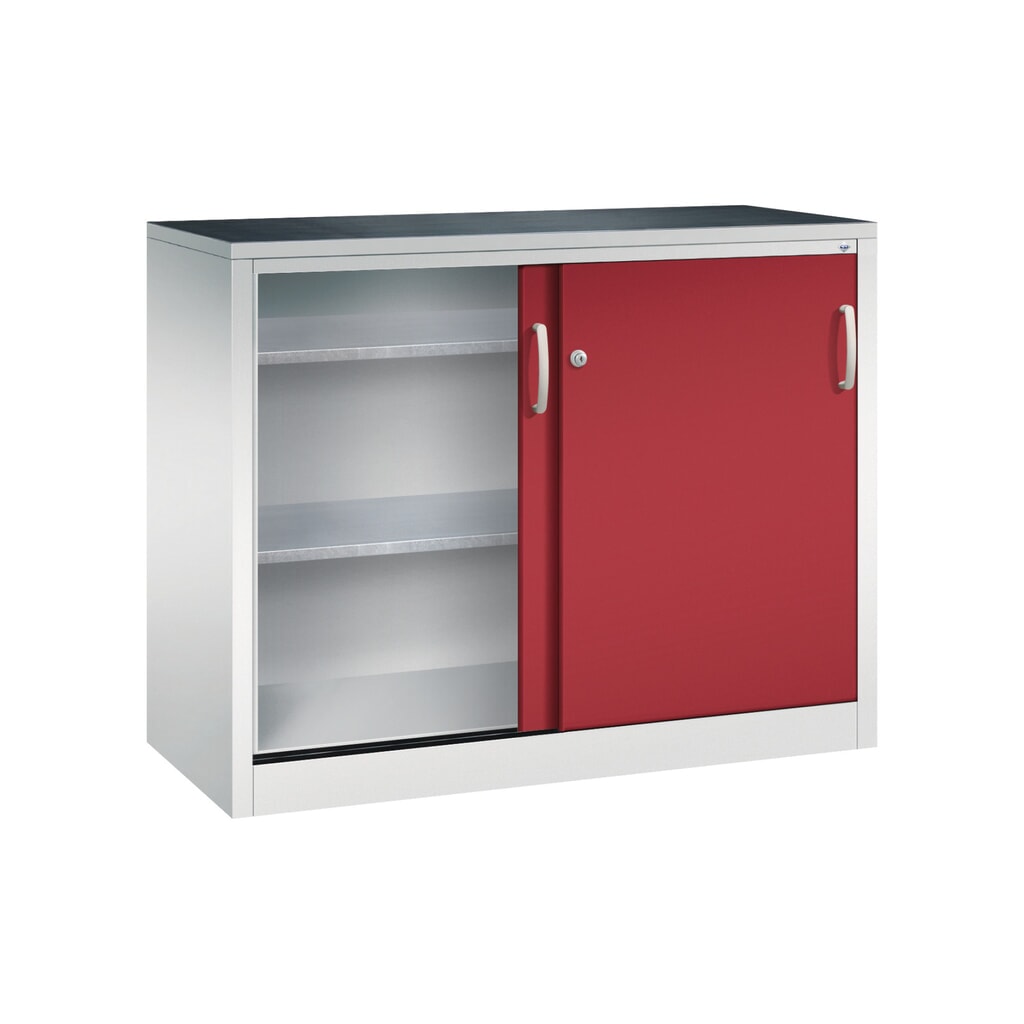 N° de l'image du produit 3 : Armoire à portes coulissantes pour charges lourdes C+P, H x l x P 1 000 x 1 200 x 500 mm, gris clair, rouge rubis