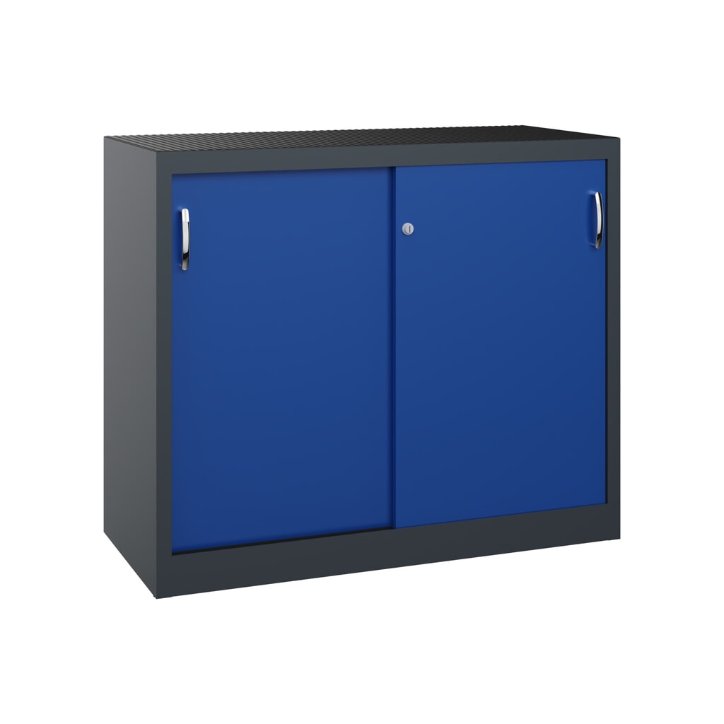 Illustration du produit: Armoire à portes coulissantes pour charges lourdes C+P, H x l x P 1 000 x 1 200 x 500 mm, gris anthracite, bleu gentiane