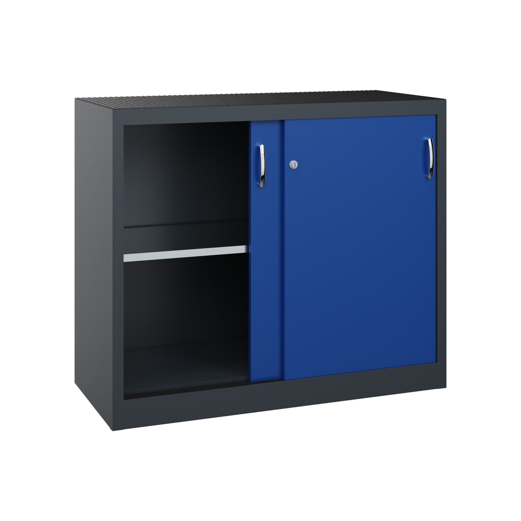 Armoire à portes coulissantes pour charges lourdes C+P, H x l x P 1 000 x 1 200 x 500 mm, gris anthracite, bleu gentiane N° de l'image du produit 3 : Armoire à portes coulissantes pour charges lourdes C+P, H x l x P 1 000 x 1 200 x 500 mm, gris anthracite, bleu gentiane