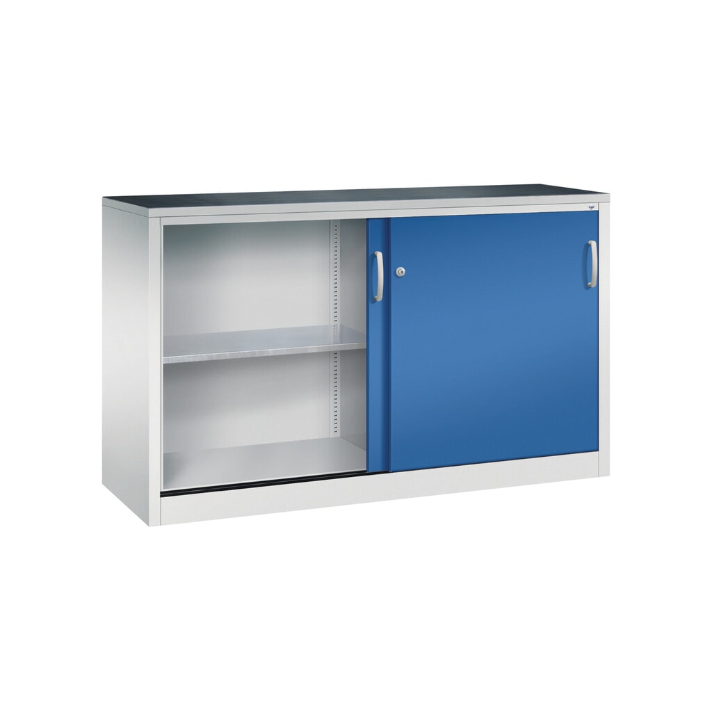 Armoire à portes coulissantes pour charges lourdes C+P, H x l x P 1 000 x 1 600 x 500 mm, gris clair, bleu gentiane N° de l'image du produit 3 : Armoire à portes coulissantes pour charges lourdes C+P, H x l x P 1 000 x 1 600 x 500 mm, gris clair, bleu gentiane