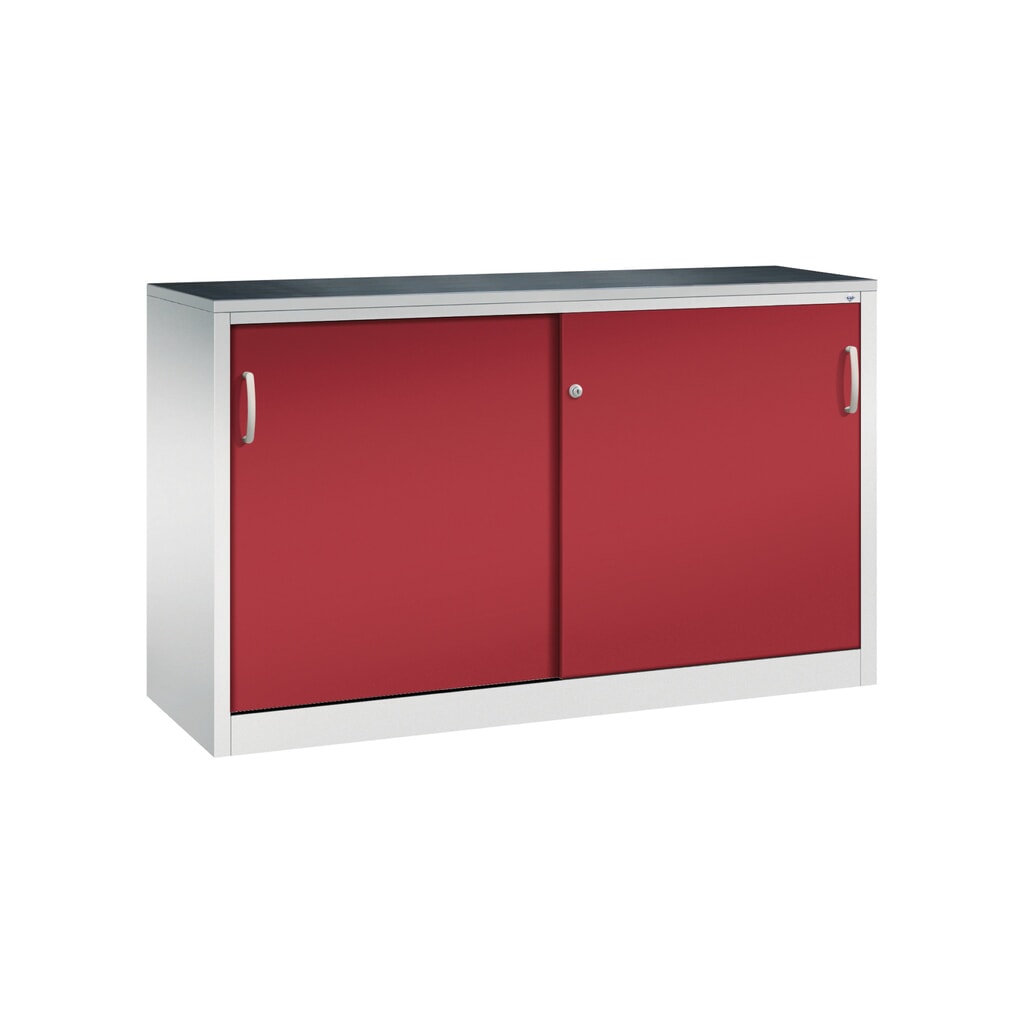Armoire à portes coulissantes pour charges lourdes C+P, H x l x P 1 000 x 1 600 x 500 mm, gris clair, rouge rubis Illustration du produit: Armoire à portes coulissantes pour charges lourdes C+P, H x l x P 1 000 x 1 600 x 500 mm, gris clair, rouge rubis