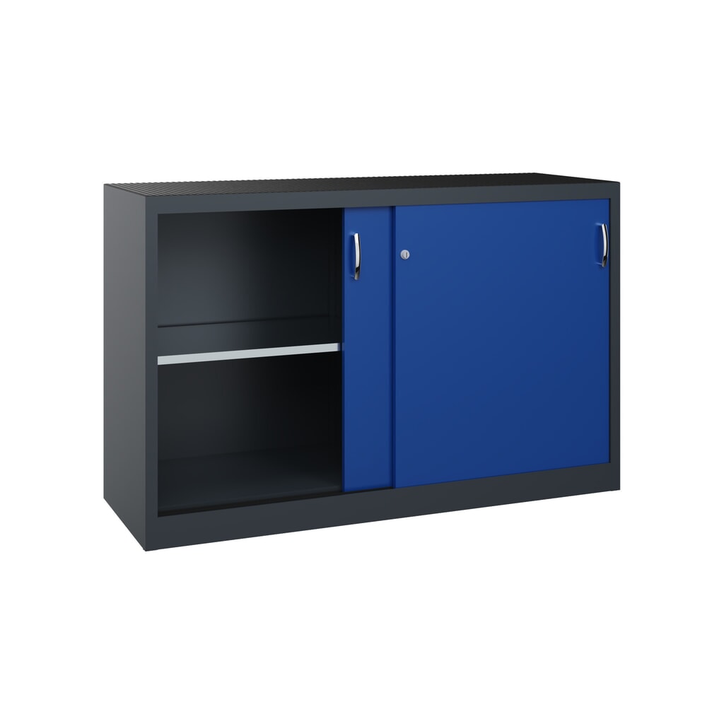 Armoire à portes coulissantes pour charges lourdes C+P, H x l x P 1 000 x 1 600 x 500 mm, gris anthracite, bleu gentiane N° de l'image du produit 3 : Armoire à portes coulissantes pour charges lourdes C+P, H x l x P 1 000 x 1 600 x 500 mm, gris anthracite, bleu gentiane