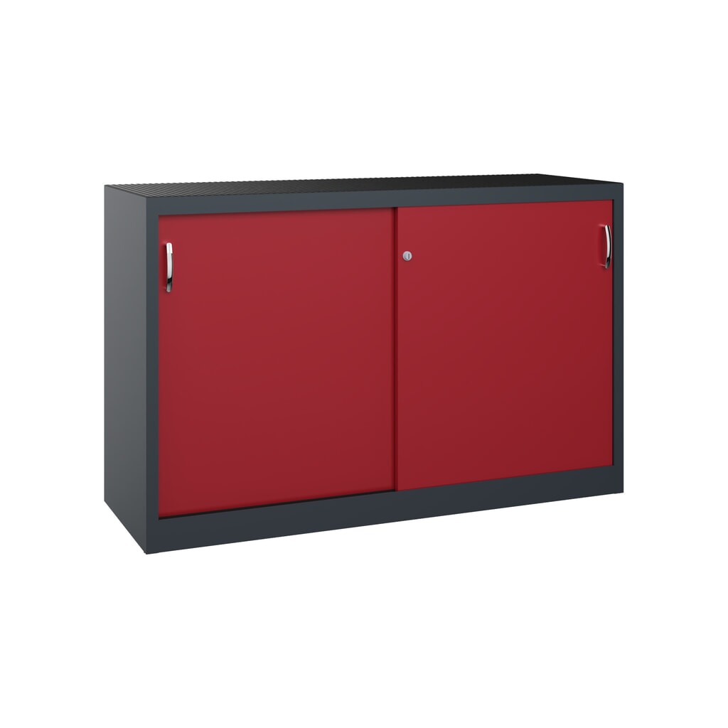 Armoire à portes coulissantes pour charges lourdes C+P, H x l x P 1 000 x 1 600 x 500 mm, gris anthracite, rouge rubis Illustration du produit: Armoire à portes coulissantes pour charges lourdes C+P, H x l x P 1 000 x 1 600 x 500 mm, gris anthracite, rouge rubis