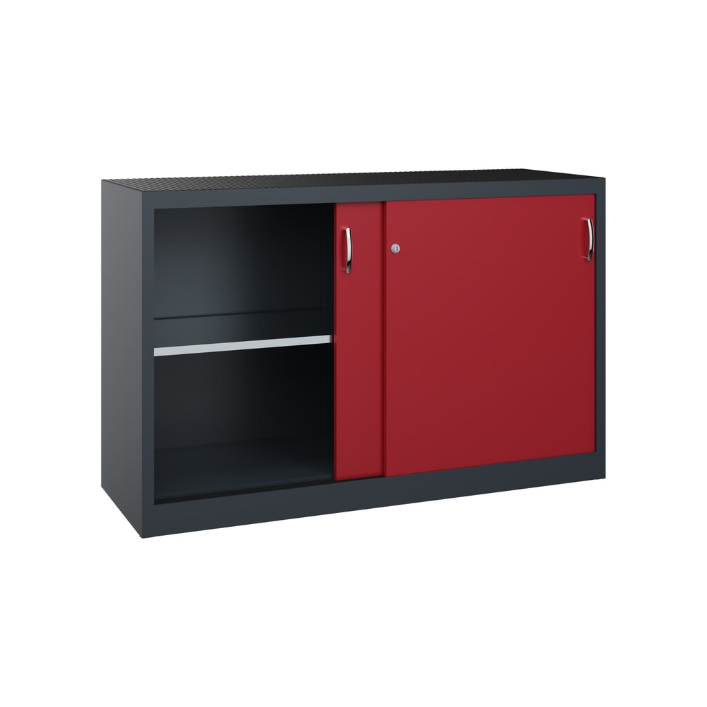 Armoire à portes coulissantes pour charges lourdes C+P, H x l x P 1 000 x 1 600 x 500 mm, gris anthracite, rouge rubis N° de l'image du produit 2 : Armoire à portes coulissantes pour charges lourdes C+P, H x l x P 1 000 x 1 600 x 500 mm, gris anthracite, rouge rubis