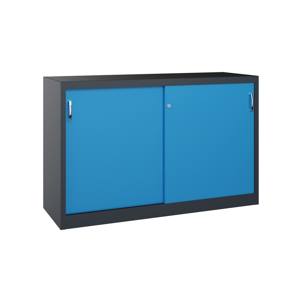 Armoire à portes coulissantes pour charges lourdes C+P, H x l x P 1 000 x 1 600 x 500 mm, gris anthracite, bleu clair Illustration du produit: Armoire à portes coulissantes pour charges lourdes C+P, H x l x P 1 000 x 1 600 x 500 mm, gris anthracite, bleu clair