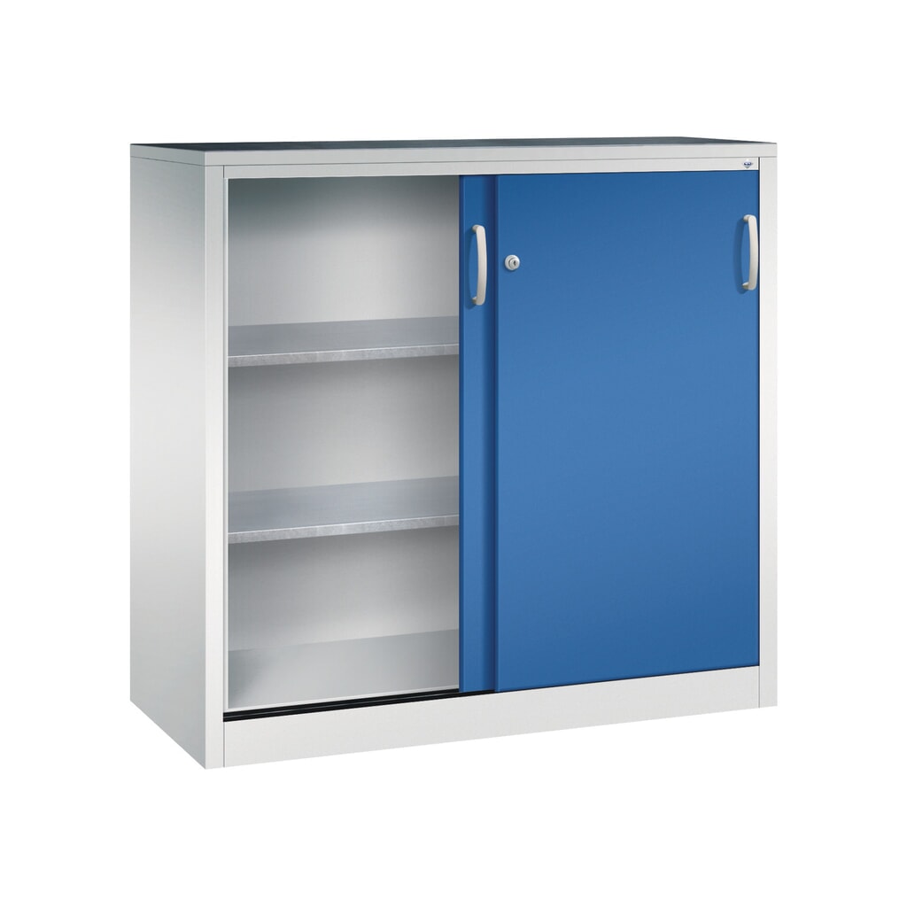 N° de l'image du produit 3 : Armoire à portes coulissantes pour charges lourdes C+P, H x l x P 1 200 x 1 200 x 500 mm, gris clair, bleu gentiane