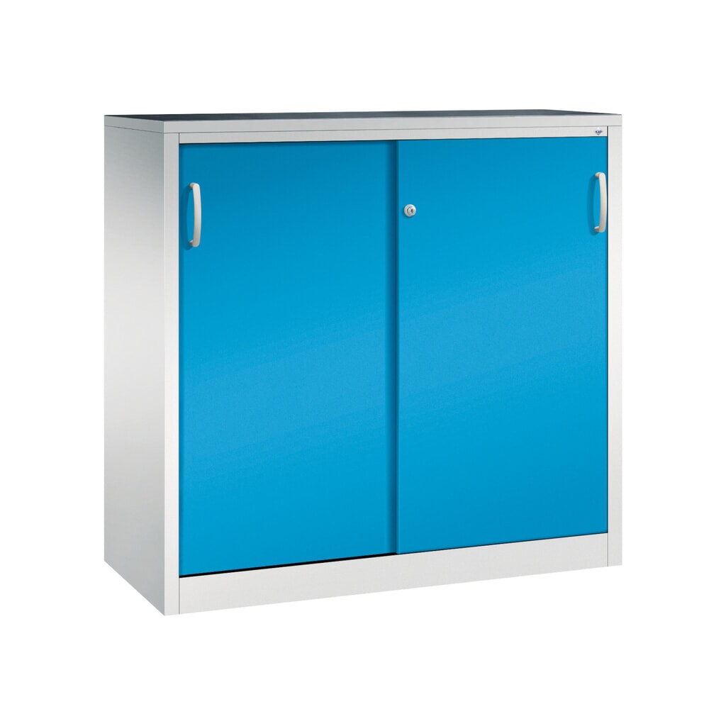 Illustration du produit: Armoire à portes coulissantes pour charges lourdes C+P, H x l x P 1 200 x 1 200 x 500 mm, gris clair, bleu clair