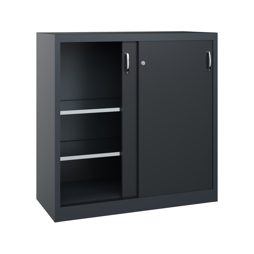 N° de l'image du produit 2 : Armoire à portes coulissantes pour charges lourdes C+P, H x l x P 1 200 x 1 200 x 500 mm, gris anthracite, gris noir