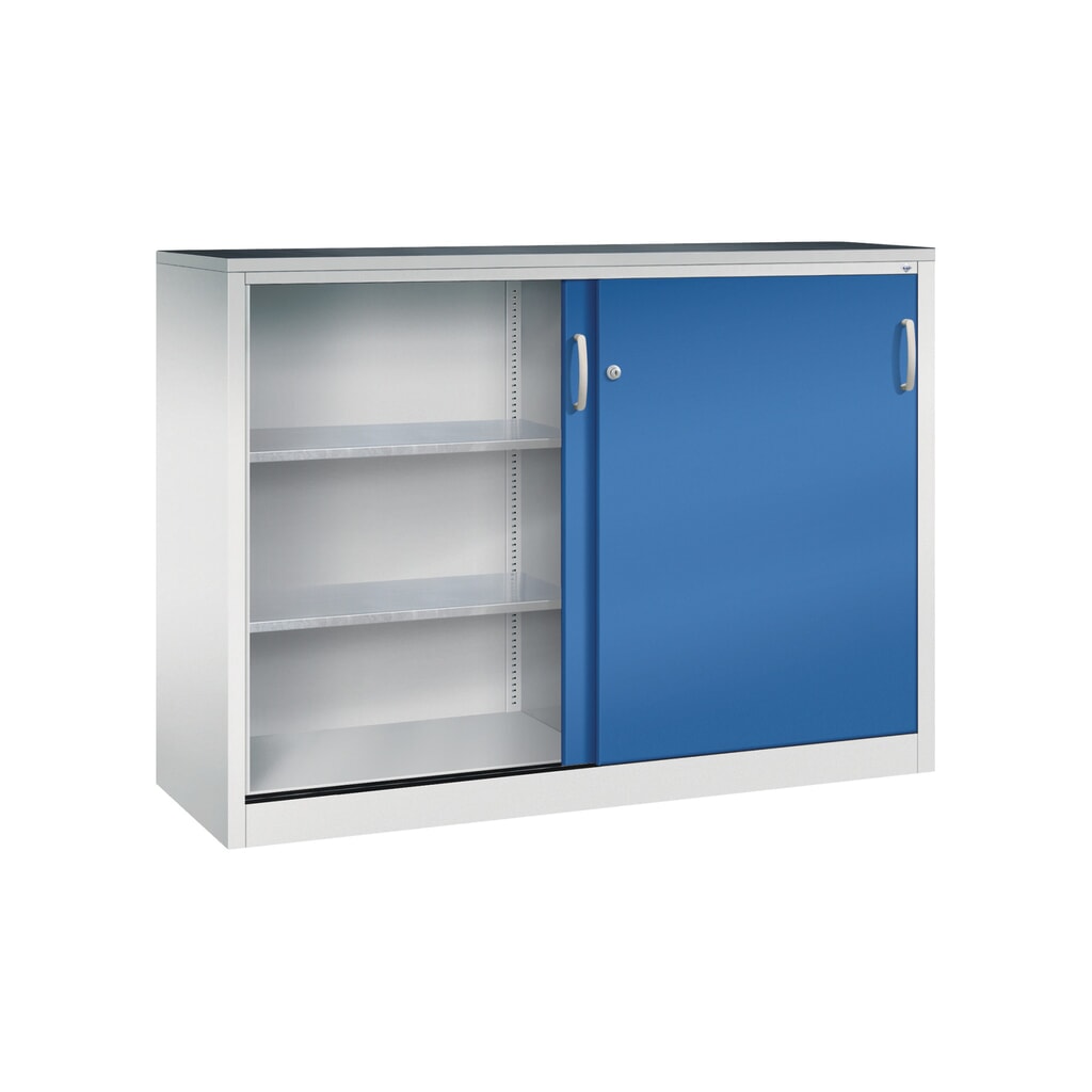 N° de l'image du produit 3 : Armoire à portes coulissantes pour charges lourdes C+P, H x l x P 1 200 x 1 600 x 500 mm, gris clair, bleu gentiane
