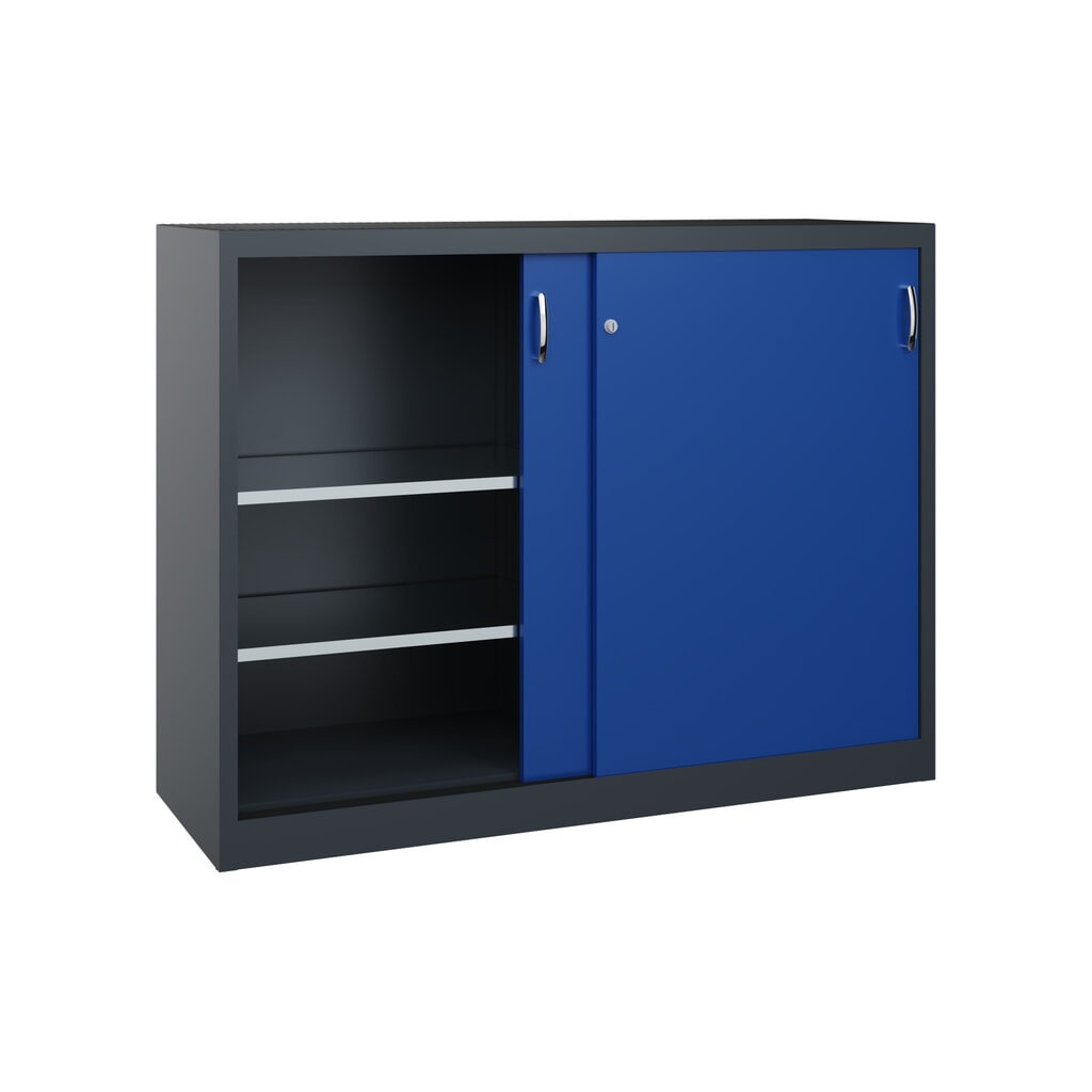 Armoire à portes coulissantes pour charges lourdes C+P, H x l x P 1 200 x 1 600 x 500 mm, gris anthracite, bleu gentiane N° de l'image du produit 3 : Armoire à portes coulissantes pour charges lourdes C+P, H x l x P 1 200 x 1 600 x 500 mm, gris anthracite, bleu gentiane