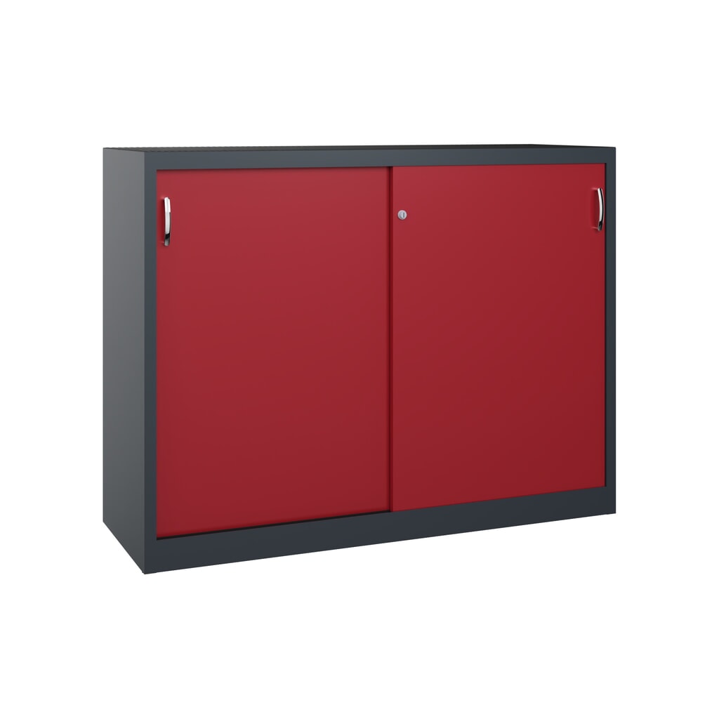 Armoire à portes coulissantes pour charges lourdes C+P, H x l x P 1 200 x 1 600 x 500 mm, gris anthracite, rouge rubis Illustration du produit: Armoire à portes coulissantes pour charges lourdes C+P, H x l x P 1 200 x 1 600 x 500 mm, gris anthracite, rouge rubis